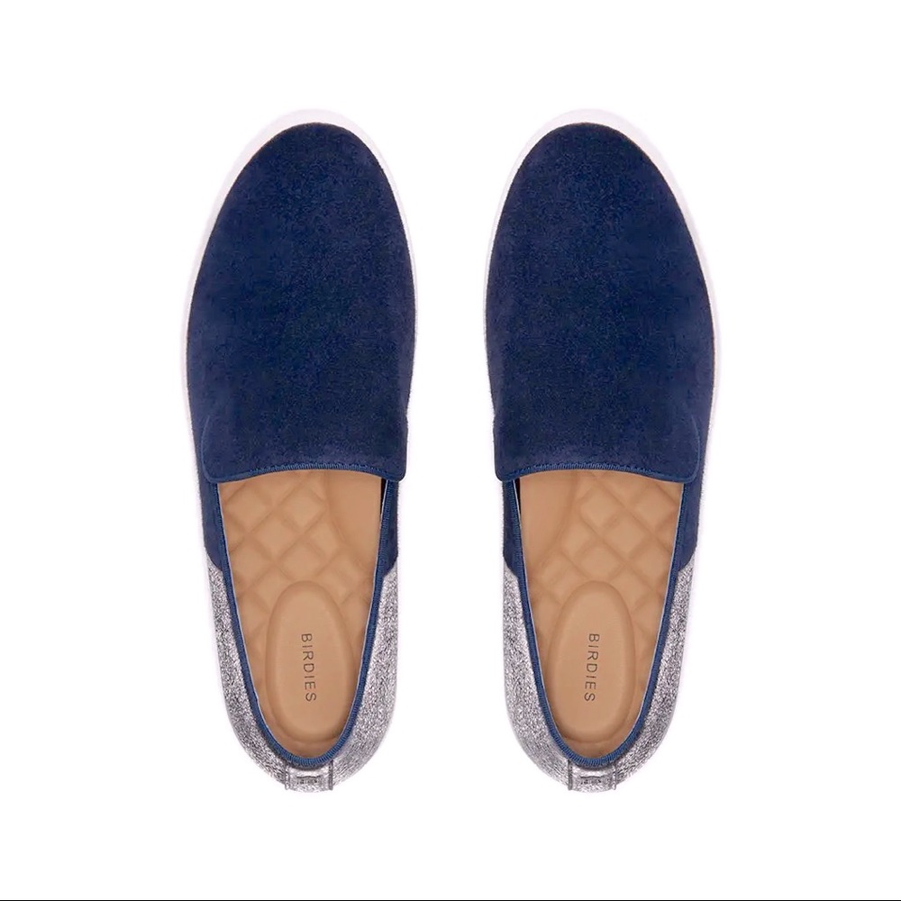 Birdies 7.5 Swift, navy suede/silver leather, leather lining, worn twice!